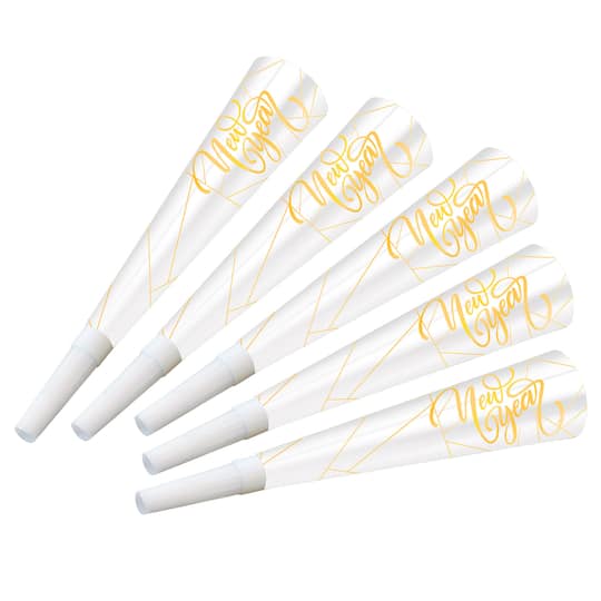 Beistle 9" White & Gold New Year Horns, 100ct.